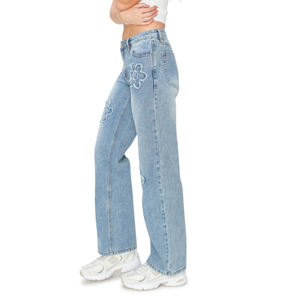 NWT Cali1850 Women's Floral Embroidered Light Blue Jeans Size 3/26 - Picture 9 of 12
